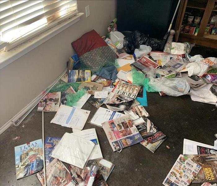 Picture shows debris, dead bugs, etc. all over the kitchen floor 