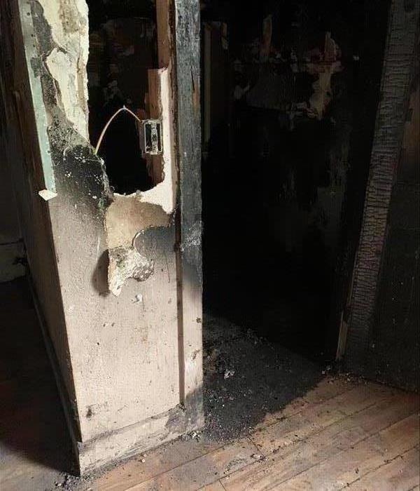 Remaining badly damage shell of a closet